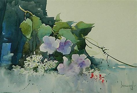 "Flowers": Green Watercolor Painting by Bijay Biswaal – ArtZolo.com