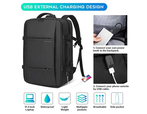 BANGE 1908D 55L Anti Theft Waterproof Expandable Laptop Backpack ...