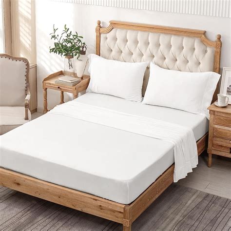 PURE ERA Bright White Jersey Knit Sheets Set King Size 20" Deep Pocket ...