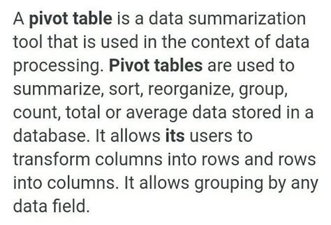 What is a pivot table?Describe its utility - Brainly.in