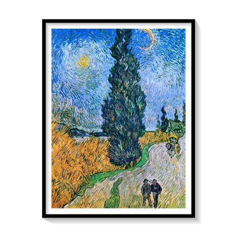 Road with Cypress and Star Painting & Wall Art Print by Van Gogh ...