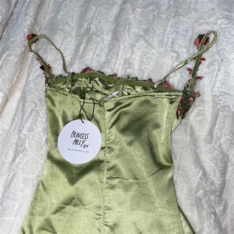 princess polly green silk satin dress floral flowers... - Depop