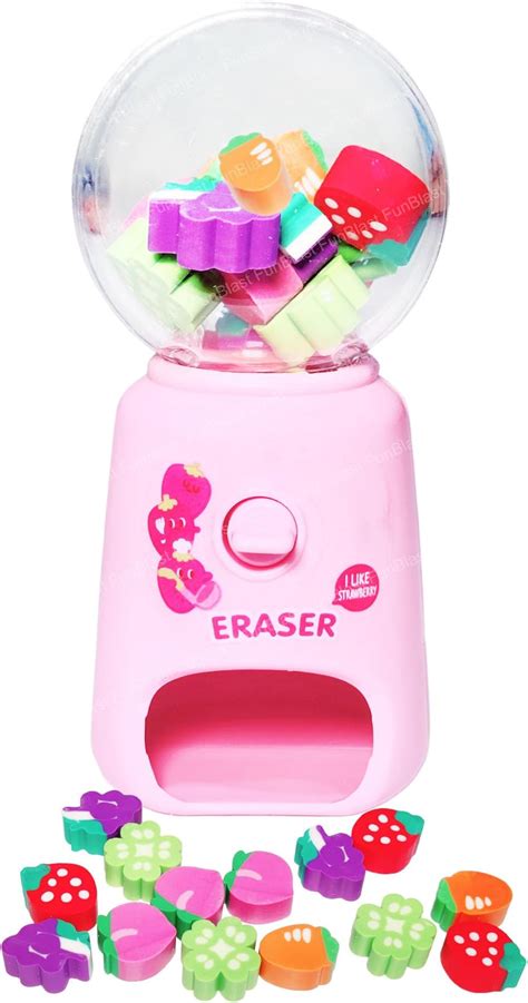 FunBlast Machine Eraser Set – 15 Pcs Fruit Shaped Eraser Dispenser Toy ...