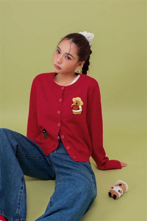 【DINOTAENG】Embroidered Button-Down Knit Cardigan - AIR SPACE
