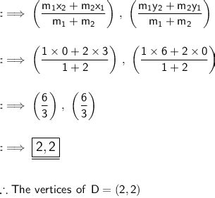 The vertices of a triangle ABC are (3, 0) , (0, 6) and (6, 9) . The ...