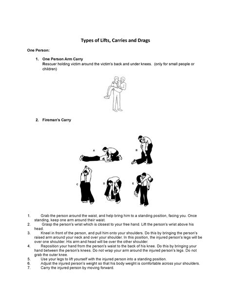 Types of Lifts and Drags - Types of Lifts, Carries and Drags One Person: One Person Arm Carry ...