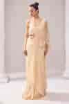 Buy Beige Organza, Crepe Beads, Embroidered Asymmetric Draped Saree ...