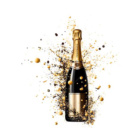 Beautiful Champagne bottle popping open with confetti watercolor for ...