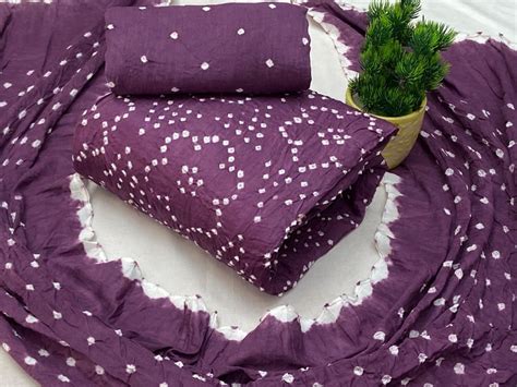 Cotton Self Color Hand Crafted Bandhani Dress Material (Unstitched ...