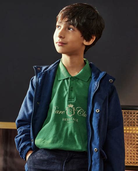 Rare Ones Kids Aimo Green Cotton Short Sleeve Hd Print Polo