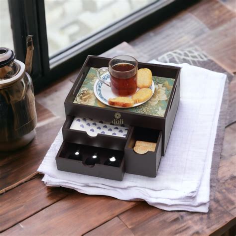 DULI Versatile MDF Storage Tray with Three Drawers| Multipurpose Tray ...