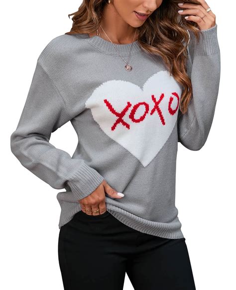 Heart Sweaters for Women Valentine's Day Long Sleeeve Pullover Sweaters ...