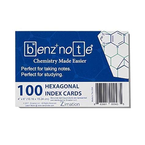 BENZNOTE Index Cards, for Organic and Bio Chemistry, 4" x 6", Hexagonal ...