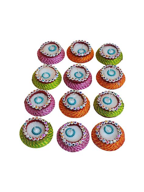 Buy | Set of 12 Hand-Painted Wax Filled Terracotta Diwali Diyas | TIED ...