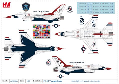 F-16C Thunderbirds USAF, RIAT 2017 (w/No.1 to No.6 decals)