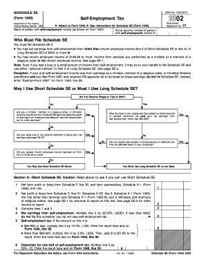 Fillable Online SCHEDULE SE (Form 1040) Self-Employment Tax 2002 Attach ...