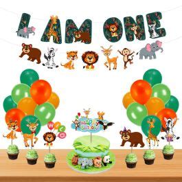 Festiko® 33 Pcs Jungle Theme Banner, Cake & Cupcake Toppers, Balloons ...