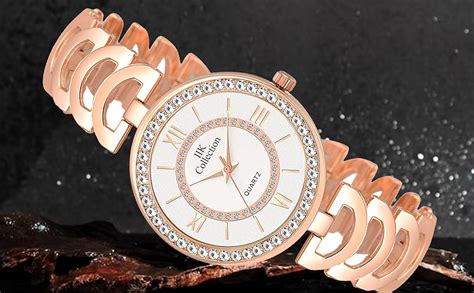 IIK COLLECTION Women's Round Studded Dial & Case with Metal Chain Strap ...