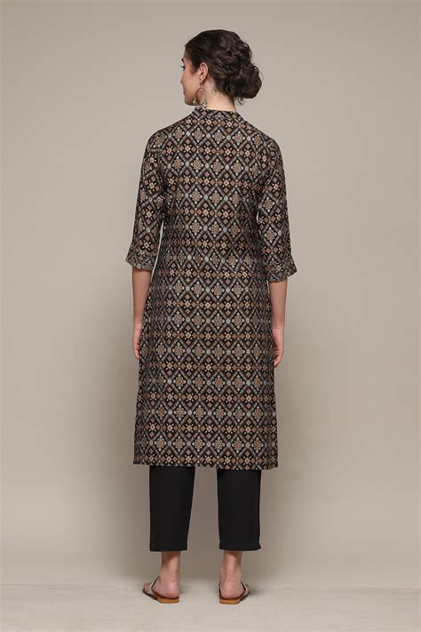 Black Poly Viscose Straight Printed Kurta