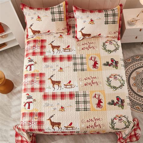 Buy MarCielo Christmas Quilt Set Bedspread Set B021(King), Red Online ...