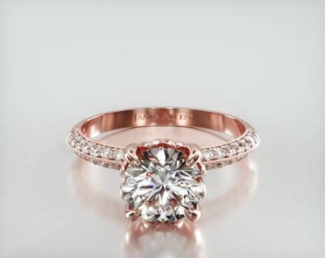Knife Edge Pavé Engagement Ring Embellished With a Four Prong Lotus ...