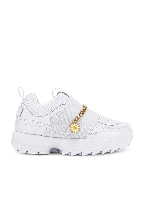 Fila Disruptor II Metal Chain Sneaker in White, White & Metallic Gold ...