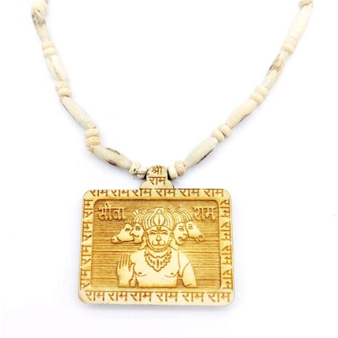 BRIJ HAAT Wooden Panchmukhi Hanuman ji Locket with Tulsi Kanthi Mala ...