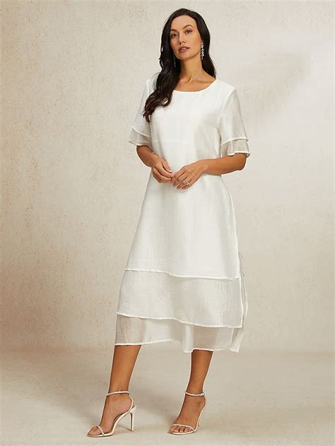 Women's White Blue Summer Spring Midi Dress Casual Dress Shift Dress ...