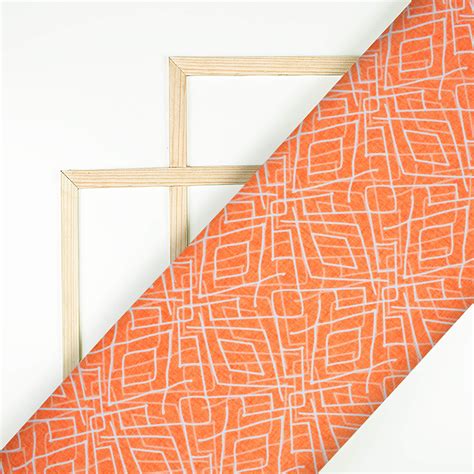 Salamander Orange And White Geometric Pattern Digital Print Crepe Silk ...