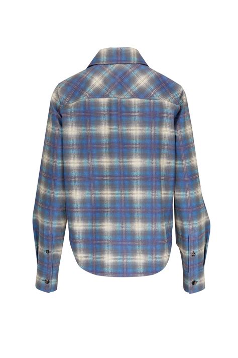 Bottega Veneta - Light Blue Flannel Check Print Leather Shirt