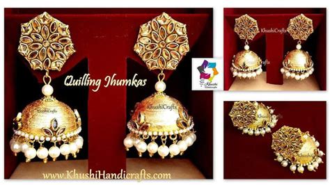 Gold Quilling Jhumkas, Beautiful Paper kundan Earrings – Khushi Handicrafts