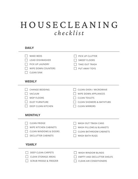 Printable House Cleaning Checklist Daily, Weekly & Monthly Cleaning ...