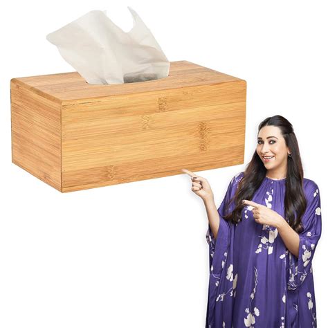 HOKIPO Bamboo Wooden Tissue Paper Holder Box, Rectangular, 22.5 x 11.5 ...