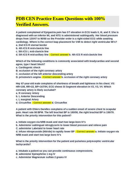 PDB CEN Practice Exam Questions with Verified Answers | Exams ...