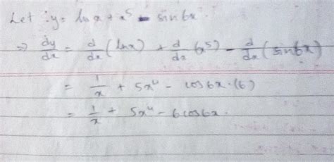Derivative of log x + x^5 - sin 6x *1 + x^(7 )1/x + 5x^4 - 6 cos⁡6x1/x ...