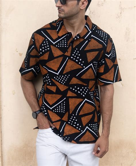 Black Geometric Print Polo T-Shirt – Powerlook