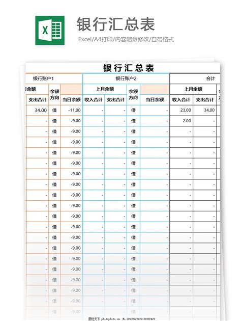 银行汇总表excel表格模板图片_财务报表_EXCEL模板-图行天下素材网