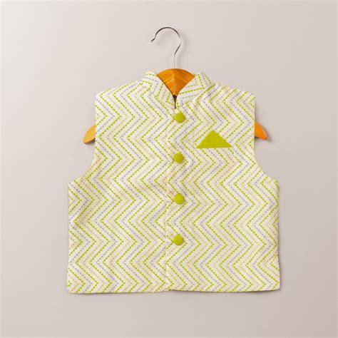 Lime Green Satin Linen Kurta & Chevron Bandi Set with Pajama – COO COO