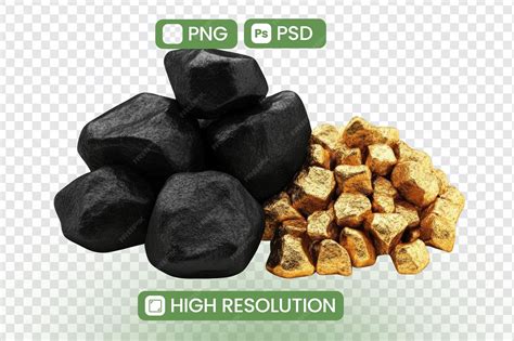 Black rocks and golden rocks transparent background png psd | Premium ...