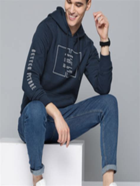 Buy Mast & Harbour Men Navy Blue Printed Hooded Sweatshirt ...