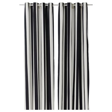 SLÅNHÖSTMAL curtains, 1 pair, white/black stripe/with eyelets, 145x250 ...
