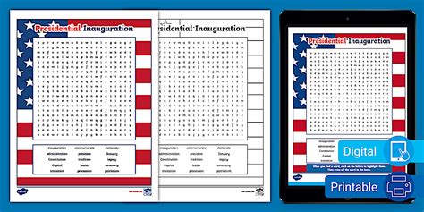 Presidential Inauguration Word Search for 3rd-5th Grade