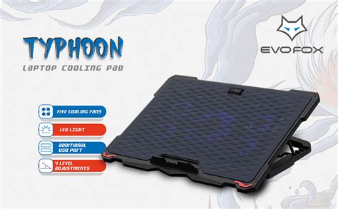 Amkette Typhoon Laptop Cooling Pad with 5 Adjustable Speed Fans, 4 ...
