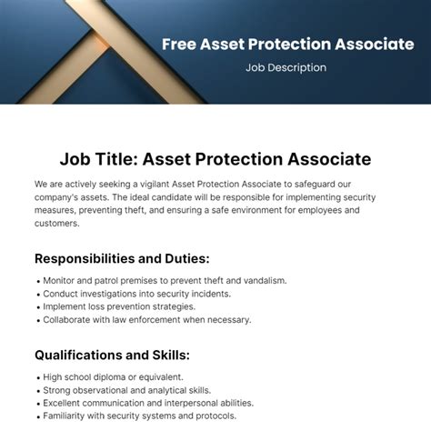 Free Asset Protection Associate Job Description Template to Edit Online