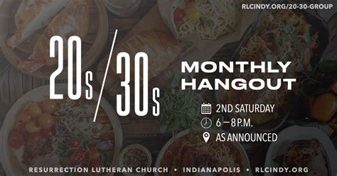 20s/30s Monthly Hangout, Resurrection Lutheran Church, Southport, 9 ...