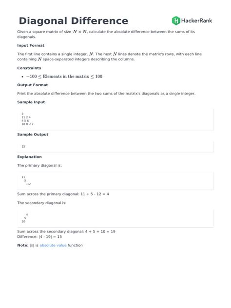 Diagonal Difference Java 的图像结果