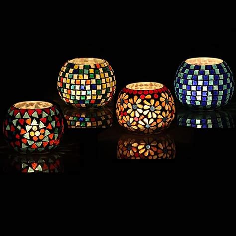Buy Brahmz® Glass Tea Light Candle Holder Home Decoration Mosaic Multi ...
