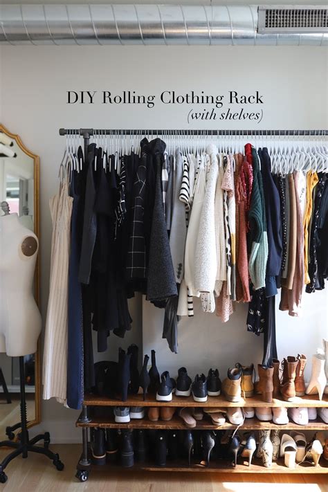Diy rolling clothing rack with shelves – Artofit