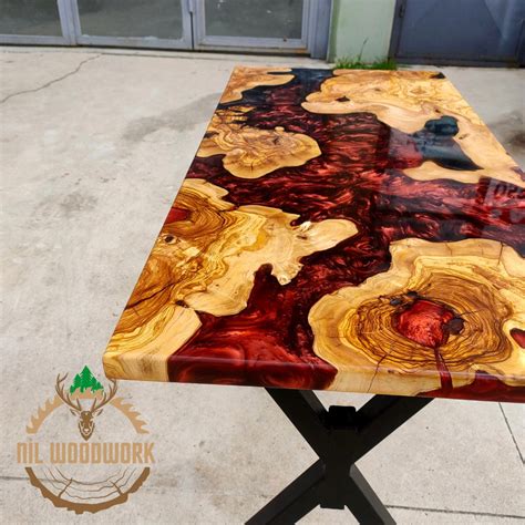Personalized Olive Wood Resin Dining Table: Live Edge Epoxy River - Etsy