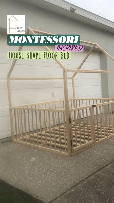 Montessori house shape floor bed with slats and gate twin full queen ...